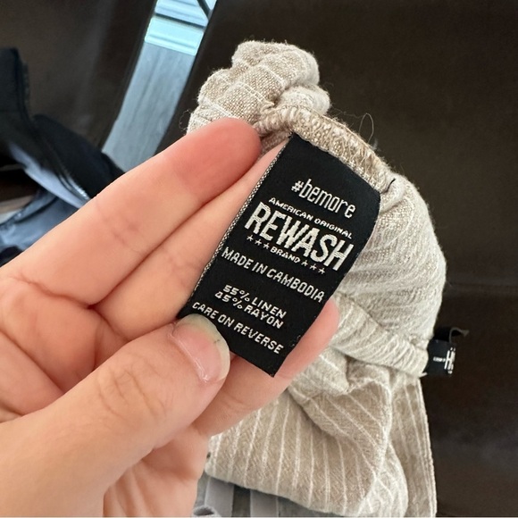 3/$20⚡️ Rewash Tan & White Striped Linen Blend Tie Waist Flowy Pants - Picture 5 of 13